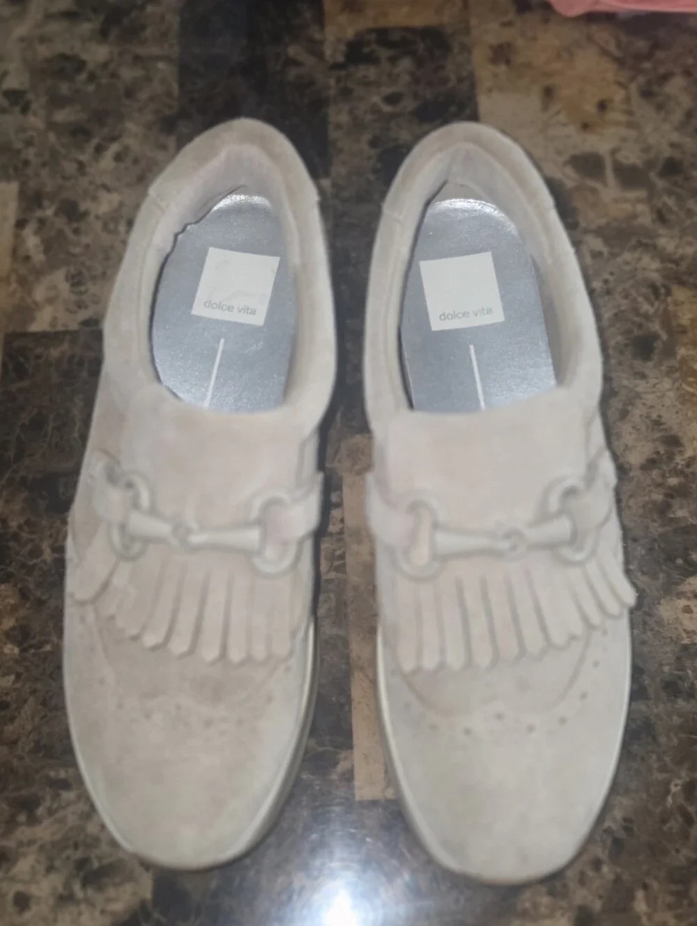 Dolce Vita Jhax Women’s Light Beige Suede Kiltie Bit Loafers Size 7.5